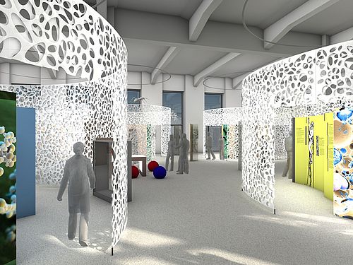 Der Entwurf zeigt einen Blick in die neue Chemieausstellung.